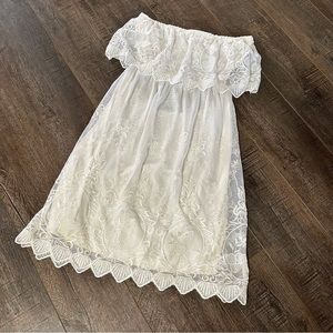 Express Lace Strapless Dress Keyhole Backside Size Small Stretch Boho Cottage